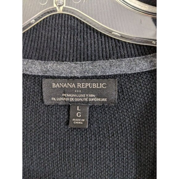 Banana Republic Mens L Sweater Cotton Silk Premium Luxe Yarn Black Quarter Zip - Picture 3 of 5